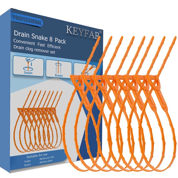 8 Pack 25inch Drain Snake Clog Remover, Drain Hair Remover,