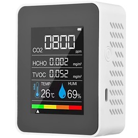 5 en 1 Monitor de calidad del aire interior,temperatura del detector de calidad del aire,medidor de co2,HCHO TVOC Calidad del Aire Medidor,para Viajes Hogar y Sala de Cultivo