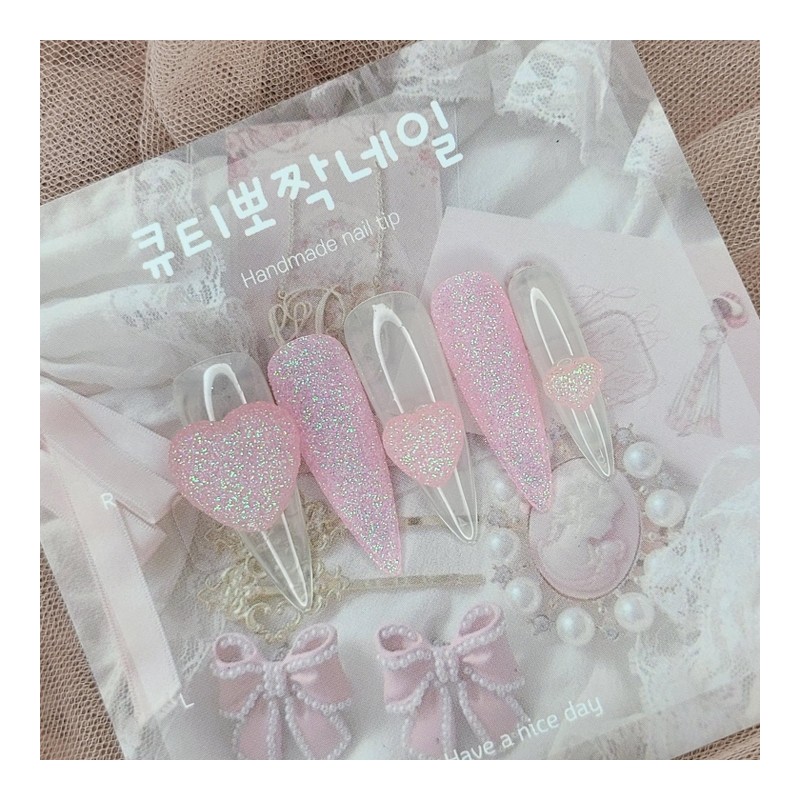 Light pink sugar handmade nail tips - ballerina / 연핑크