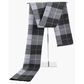Mens Scarf Winter Warm Plaid Scarf Soft Long Classic Cashmere Scarves for Men, A-Light grey plaid