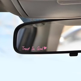 Lyxheth 4PCS Trust in God Rearview Mirror Sticker, Car Decals for Women, Trust in God Mirror Decals, Decorative Vehicle Window Self Affirmations Stickers Interior Accessories Fit Most Cars (Pink)