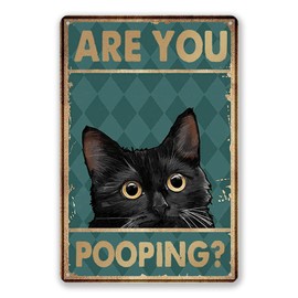 EudaBlos Funny Black Cat Bathroom Wall Decor, 8 x 12 Inch Are You Pooping Retro Metal Sign