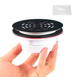 Shower Base Drain and 4-1/4 Drain Cover with Lubricant fit 2" Waste Pipe Easy to Install (Round, Matte Black)