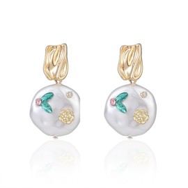 JoyToGo Vintage Earrings Comfortable All-Day Wear, Luxurious Vintage Jewelry with Gold and Pearl Detailing - Sophisticated Emerald Earrings for Valentine's Day, Birthday, Mother's Day (White)