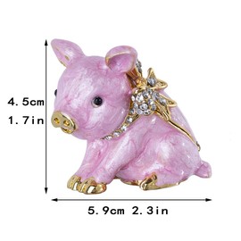 YU FENG 2.3inch Cute Piggy Jewelry Trinket Box Hinged Collectible Crystal Jeweled Pig Decor Animal Figurines Christmas Gift