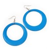 Large Light Blue Enamel Hoop Drop Earrings/ 65mm Diameter
