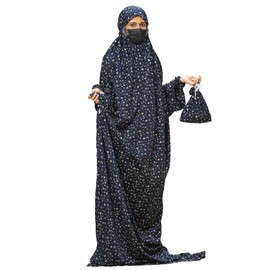SAWB Islamic Prayer Dress for Women- Free Size, Muslim Dress with Hijab, Jilbab/Niskarakuppayam/Namaz Khimar/Prayer Clothes Niqab Khimar, Islamic Premium Prayer Clothes, Black floral color, 5X-Large