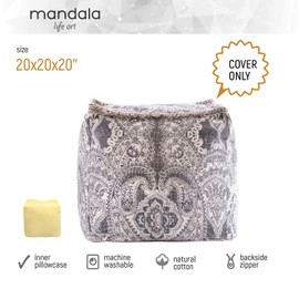 Mandala Life ART Bohemian Pouf Cube Cover- 20 inches –Luxury, Artisan Room Decor Pouffe - Boho Chic Seating Area Ottoman