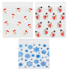 Set of 180 Christmas Holiday Treat Bags with Zip Lock, 3 Assorted Styles (180)