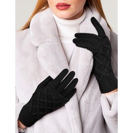MELLIEX 2-in-1 Women's Warm Touchscreen Gloves Fashion Winter Gloves with Removable Knitted Arm Warmers, black