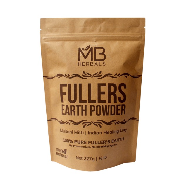 MB Herbals Fullers Earth Powder 227g | Half Pound | Fuller's Earth Powder | Multani Mud Mitti | Indian Healing Clay | Bentonite Clay | 100% Pure No Added Fragrance | Natural Face Pack