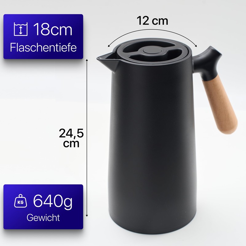KVOTA Thermos 1 Litre Thermos Flask with Glass Flask, Colour