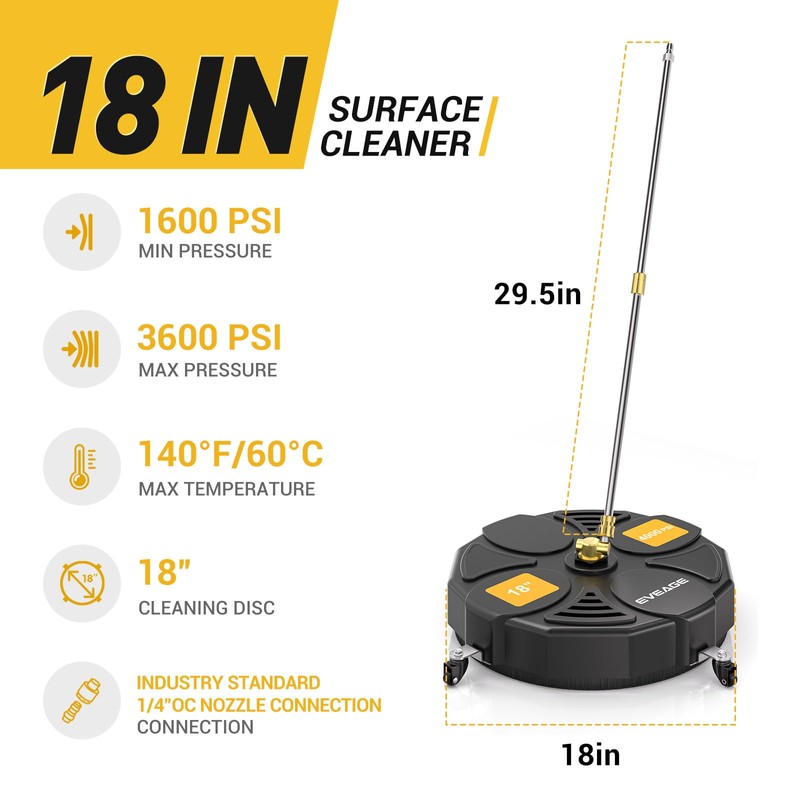 EVEAGE 18 Inch Large Size Pressure Washer Surface Cleaner Attachment