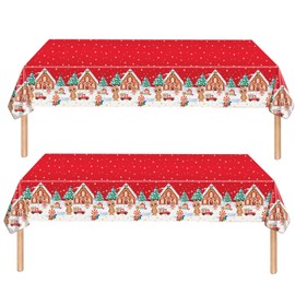 2Pcs 137*274cm Christmas Disposable Tablecloth Decorations for Christmas,Large Red Gingerbread Man Xmas Table Cloth Covers Dining Tablecover for Indoor or Outdoor Birthday,Xmas Picnic Party