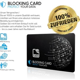 Dekra Tested RFID Blocker Card, Latest E-Field Jammer Technology - to Protect Against Data Theft, Extra Thin Card with 0.8 mm for Each Wallet, Card Protection, NFC Protection, black, Modern