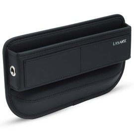 LASAIGE Car Seat Gap Filler Organizer (Black) -Soft PU Leather Car Seat Gap Filler Organizer - Gap Filler For Car w/Pockets & Large Compartment - Slip-Resistant Between Seat and Center Console