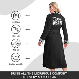 Vprintes Mama Bear Black Leopard Robe (2X/3X, Black)