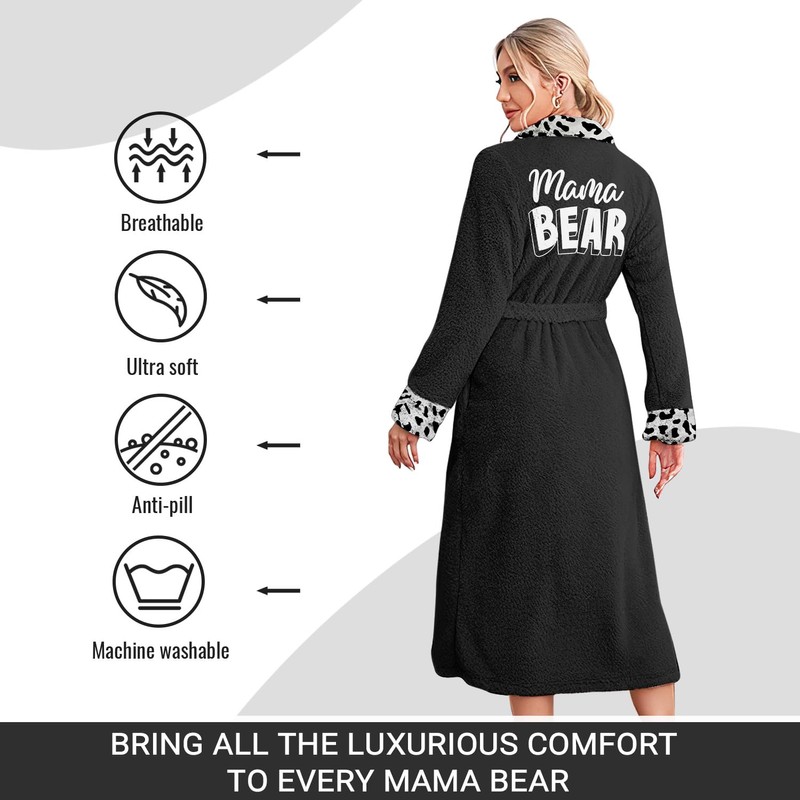 Vprintes Mama Bear Black Leopard Robe (2X/3X, Black)