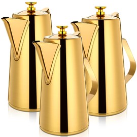 Honeydak 3 Pcs Stainless Steel Pitcher with Lid 1.5 Liter Stainless Steel Kettle Metal Cold Water Pitcher Large Capacity Tea Kettle Jug Beverage Dispenser Handle for Home Restaurant(Gold)