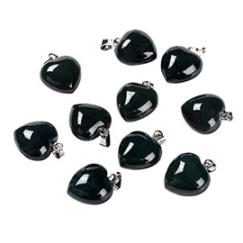 BEEFLYING 10 Pcs Natural Gemstone Heart Pendant Charms Moss Agate Charms Healing Stone Pendants for Jewelry Making Crafts Supplies