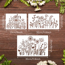 14Pcs 3 Sizes Reusable Flower Stencils for Painting On Wood Wall, Washable Wildflower Stencils for Crafts Reusable, Spring Floral Field Plants Stencil for Furniture Canvas Home Decor DIY Card