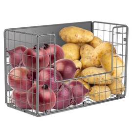 Magnetic Shelf for Fridge, Fruit Potato & Onion Storage Bins, Pantry Organizers & Storage, Large Container Magnetic Basket for Refrigerator, Kitchen Counter,Cabinet Magnetic Fridge Organizer Silver 1