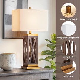 QiMH 31'' Rustic Table Lamp for Bedroom & Living Room, Tall Lamp with Rotary Switch, Large Lamp Resin Base & White Linen Shade (Bulb Included)