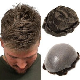 BEEOS 0.03mm Thin Skin Toupee Hair for Men, #6 Brown V-looped and No Knots 90% Light Density Human Hair System for Men, 8x10 Inch PU Base