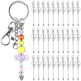 Akamino 30 Pcs Beadable Keychains Making Kit Set, Metal Bullet Shaped Beadable Keychains Bars, Blank Keychain Strips for DIY Keychain Pendant Jewelry Crafts Gift (Silver)