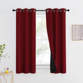 NICETOWN 100% Blackout Curtains with Black Liner Backing, Thermal Insulated Curtains for Living Room, Noise Reducing Drapes for Christmas, Burgundy Red, 37" x 60" Per Panel, Set of 2