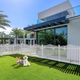 Patio Vinyl Fence 36" Hx84 L (1Set) Outdoor White Picket Fence Panels Privacy Decorative, PVC Garden Fence Temporary Fencing for Backyard Porch Dogs, Suitable for Soft Ground (20 Scalloped Pickets)