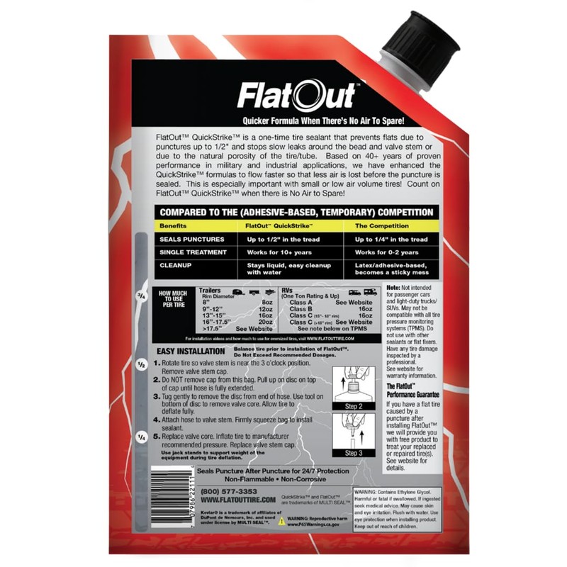 FlatOut QuickStrike Tire Sealant On Road Formula - Prevent Flat