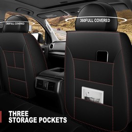 AOMSAZTO Seat Covers Custom Fit for 2014-2021 Toyota Tundra Crewmax Double Cab Breathable Leather Truck Car Front Seat Covers (Black&Grey)