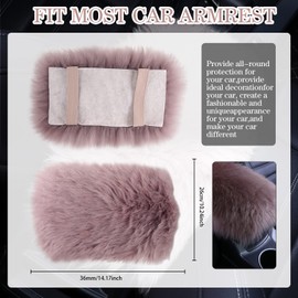 Frienda Furry Armrest Cover Auto Center Armrest Cover Car Soft Console Pad, Real Sheepskin Wool Soft Fluffy Auto Center Console Cover for Most Car Decoration Protector (Cameo Brown)