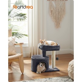 Feandrea Cat Tree, Cat Tower with Sisal-Covered Scratching Post, Cat Condo with Padded Perch, for Small Spaces, Kittens, Smoky Gray UPCT50G