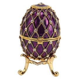 Rhinestone Inlaid Egg Shape Trinket Box with Hinges, Jewelry Organizer for Rings, Earrings, Necklace, Zinc Alloy Material, Home Decor Gift (Purple)