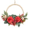 Christmas Wood Bead Red Rose Wreath Boho Farmhouse Decor Artificial