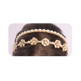 Rumtock 2pcs Pearl Beads Crown Gold Flower Hair Tiara Set for Wedding Brides Women Banquet Dancing Ball Jewelry