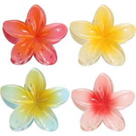 WEZCHUGHAOL 4Pcs Hawaiian Flower Hair Claw Clips,Non Slip Flower Claw Clips,Large Flower Claw Clip
