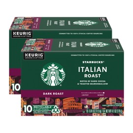 Starbucks Coffee K-Cup Pods, Italian Roast Coffee, Dark Roast, 100% Ground Arabica Coffee, Keurig Genuine K-Cup Pods, 10 CT K-Cups Per Box (Pack of 2 Boxes)