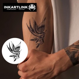 INKARTLINK 2 Sheets Medium Semi Permanent Tattoos, Temporary Tattoos, Adult Art Designs, Waterproof, Realistic, No Adhesive, Non-Reflective, Lasts 1-2 Weeks, (Spring Swallow)