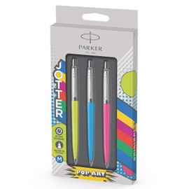 Parker Jotter Originals Ballpoint Pens | Pop Art Collection | Lime, Sky Blue and Hot Pink with Chrome Trims | Medium Point | Blue Ink | 3 Count