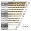 Drill Bit Set, 13 Pieces Hex Shank, High Speed Steel