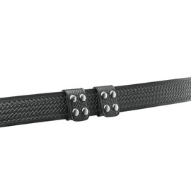 Duty Belt Keeper Double Width 1.75 inch for Belts 2 1/4 inch Wide, Basketweave Genuine Leather and Silver Chrome Snap 2 Pack