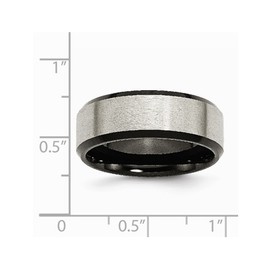Gem And Harmony Mens Titanium 8mm Brushed Wedding Band Ring with Black Plated Beveled Edge