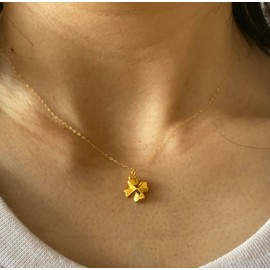 Lovasong French Touch Genuine Yellow Gold Pendant Necklace Non Tarnish 4 Leaf Clover Gold Necklace Lucky Charm Gold Trendy Jewelry Good Luck St. Patrick's Day Birthday Gift for Prosperity