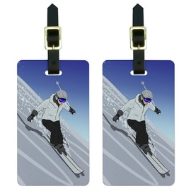 Graphics & More Mountain-Skier Snow Skis Luggage Tags Suitcase Id, White