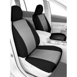 CalTrend Front Buckets Seats, NeoSupreme Seat Covers for 2001-2004 Toyota Tacoma Light Grey Insert with Black Trim