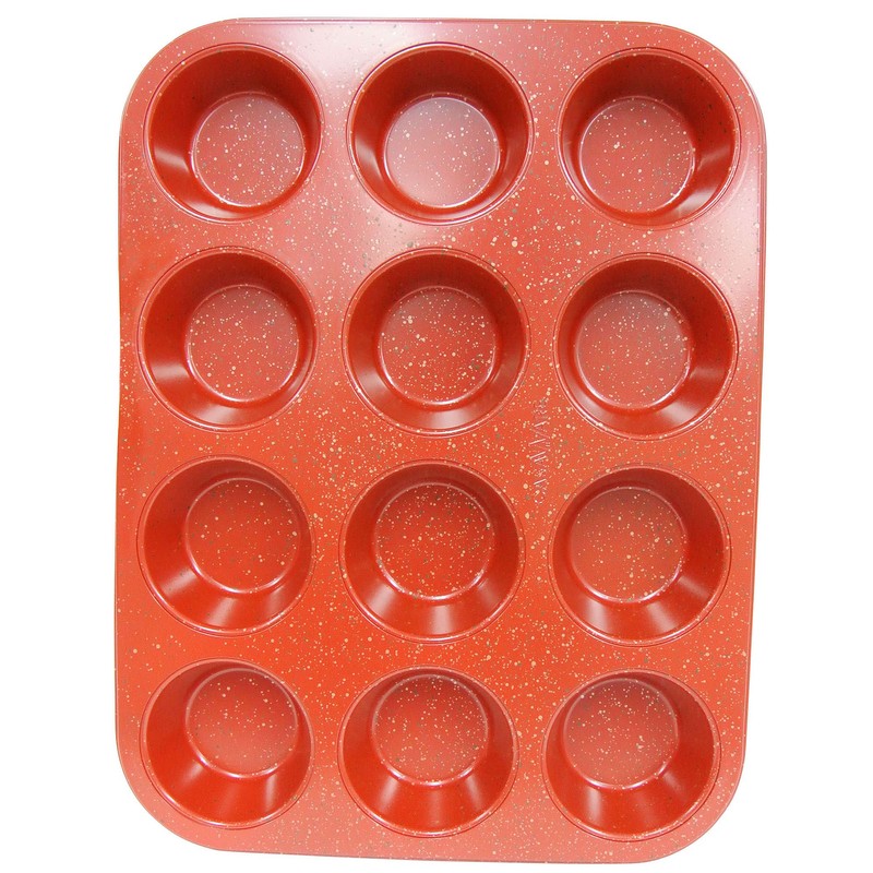 casaWare Ceramic Coated NonStick 12 Cup Muffin Pan (Red Granite)
