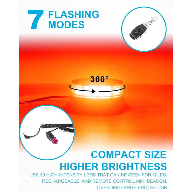 Agrieyes Amber Beacon Light 4.2Inch, Flashing Safety Warning Lights Permanent/Magnet